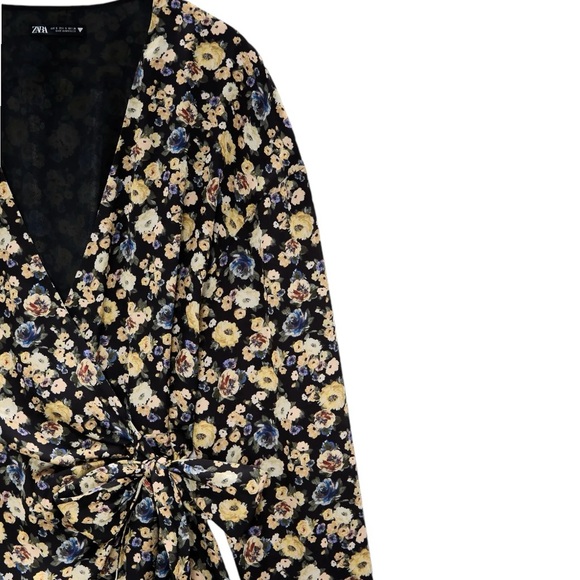 ZARA Yellow Floral V Neck Wrap Dress Long Sleeve Romper - Picture 2 of 9